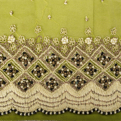 Sanskriti Vintage Hand Embroidered Heavy 1 Yard Sari Border Georgette Green Lace