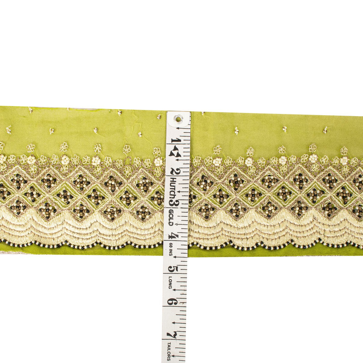 Sanskriti Vintage Hand Embroidered Heavy 1 Yard Sari Border Georgette Green Lace