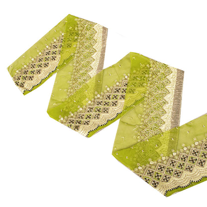 Sanskriti Vintage Hand Embroidered Heavy 1 Yard Sari Border Georgette Green Lace