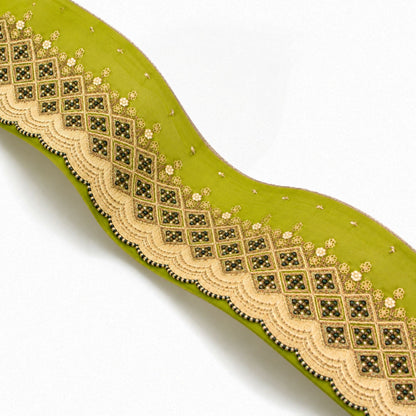 Sanskriti Vintage Hand Embroidered Heavy 1 Yard Sari Border Georgette Green Lace