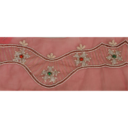 Sanskriti Vintage Hand Beaded Heavy 1 Yard Sari Border Georgette Pink Craft Lace