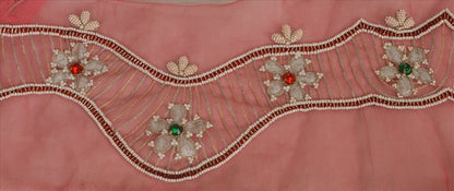 Sanskriti Vintage Hand Beaded Heavy 1 Yard Sari Border Georgette Pink Craft Lace