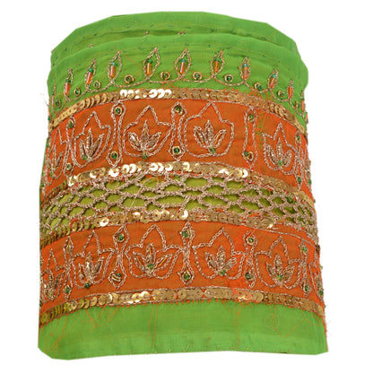 Sanskriti Vintage Hand Embroidered Georgette Heavy Sari Border 1 Yd Green Lace