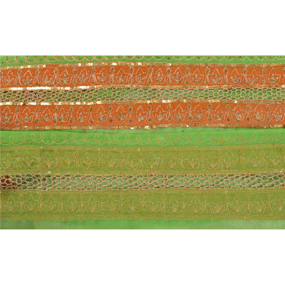 Sanskriti Vintage Hand Embroidered Georgette Heavy Sari Border 1 Yd Green Lace