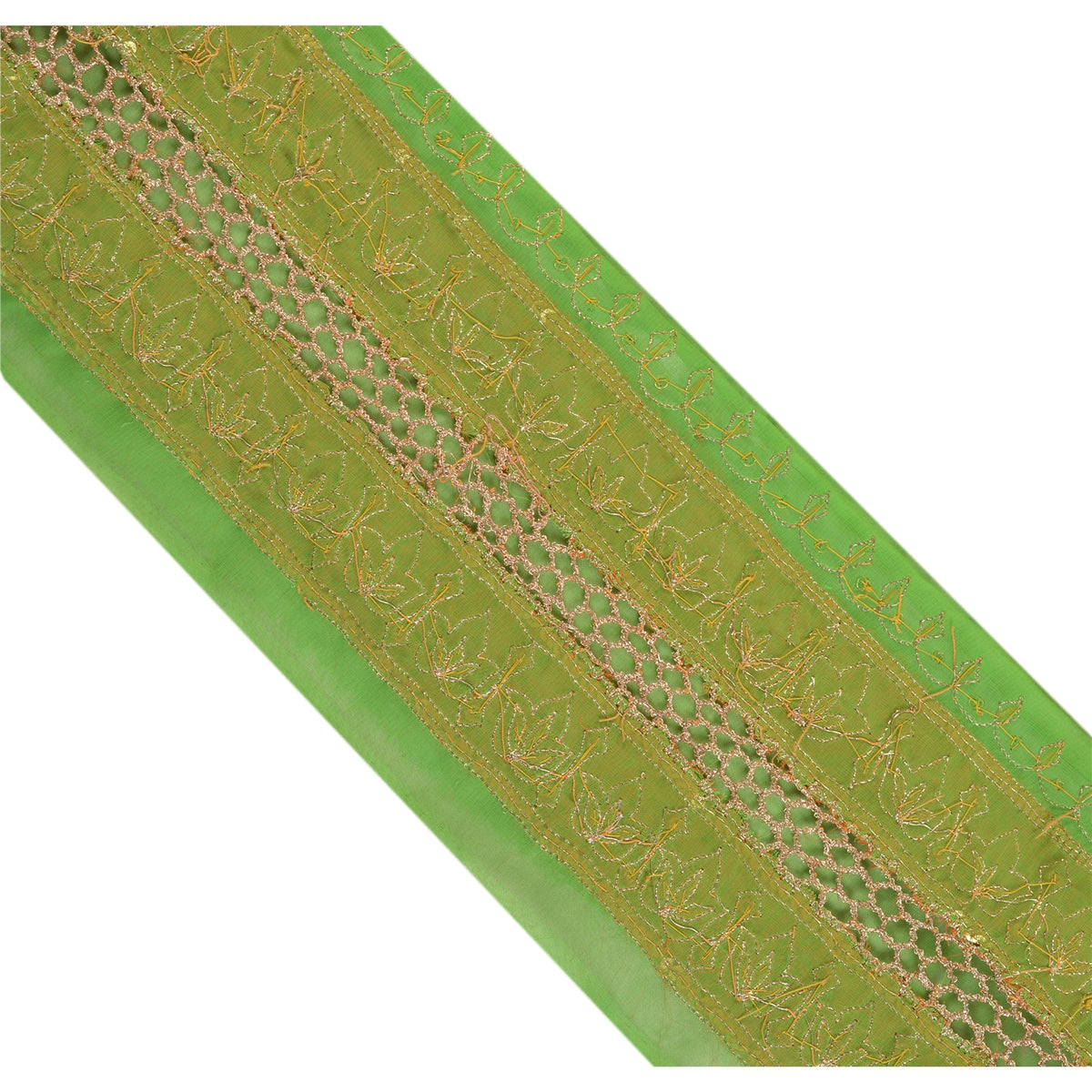 Sanskriti Vintage Hand Embroidered Georgette Heavy Sari Border 1 Yd Green Lace