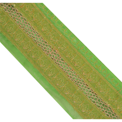 Sanskriti Vintage Hand Embroidered Georgette Heavy Sari Border 1 Yd Green Lace