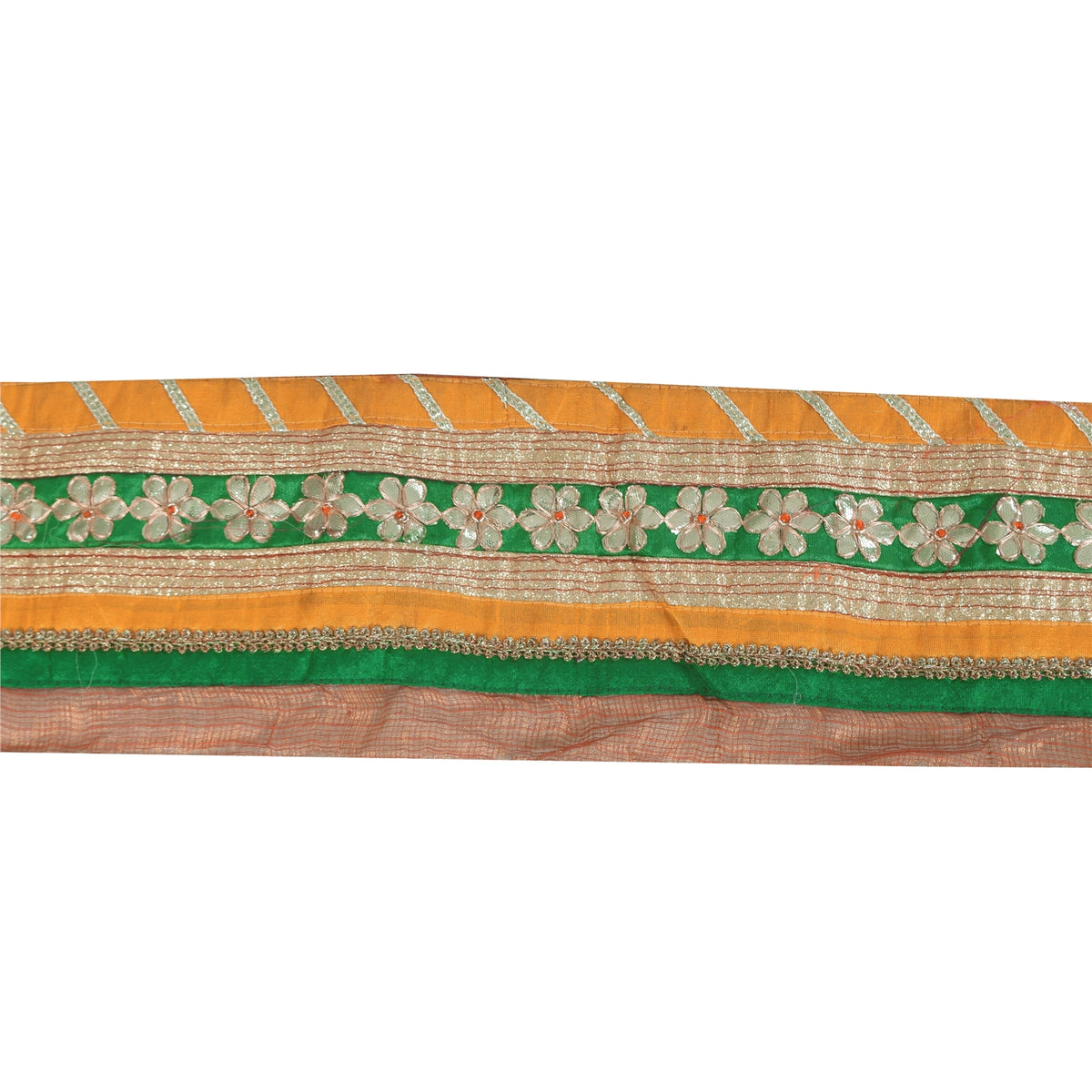 Sanskriti Vintage Hand Embroidered Heavy 1 Yard Sari Border Art Silk Yellow Lace