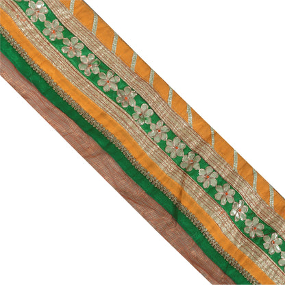 Sanskriti Vintage Hand Embroidered Heavy 1 Yard Sari Border Art Silk Yellow Lace