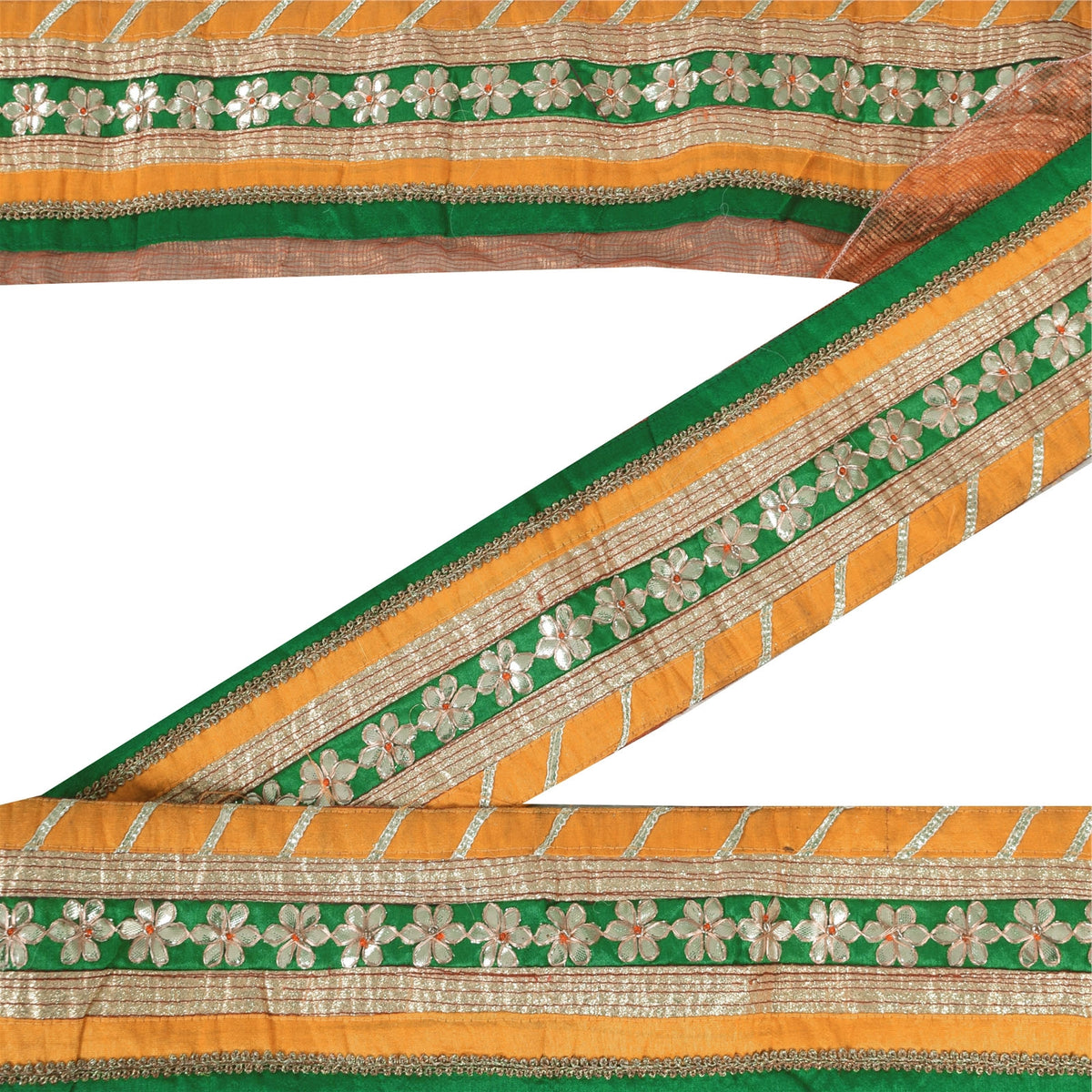 Sanskriti Vintage Hand Embroidered Heavy 1 Yard Sari Border Art Silk Yellow Lace