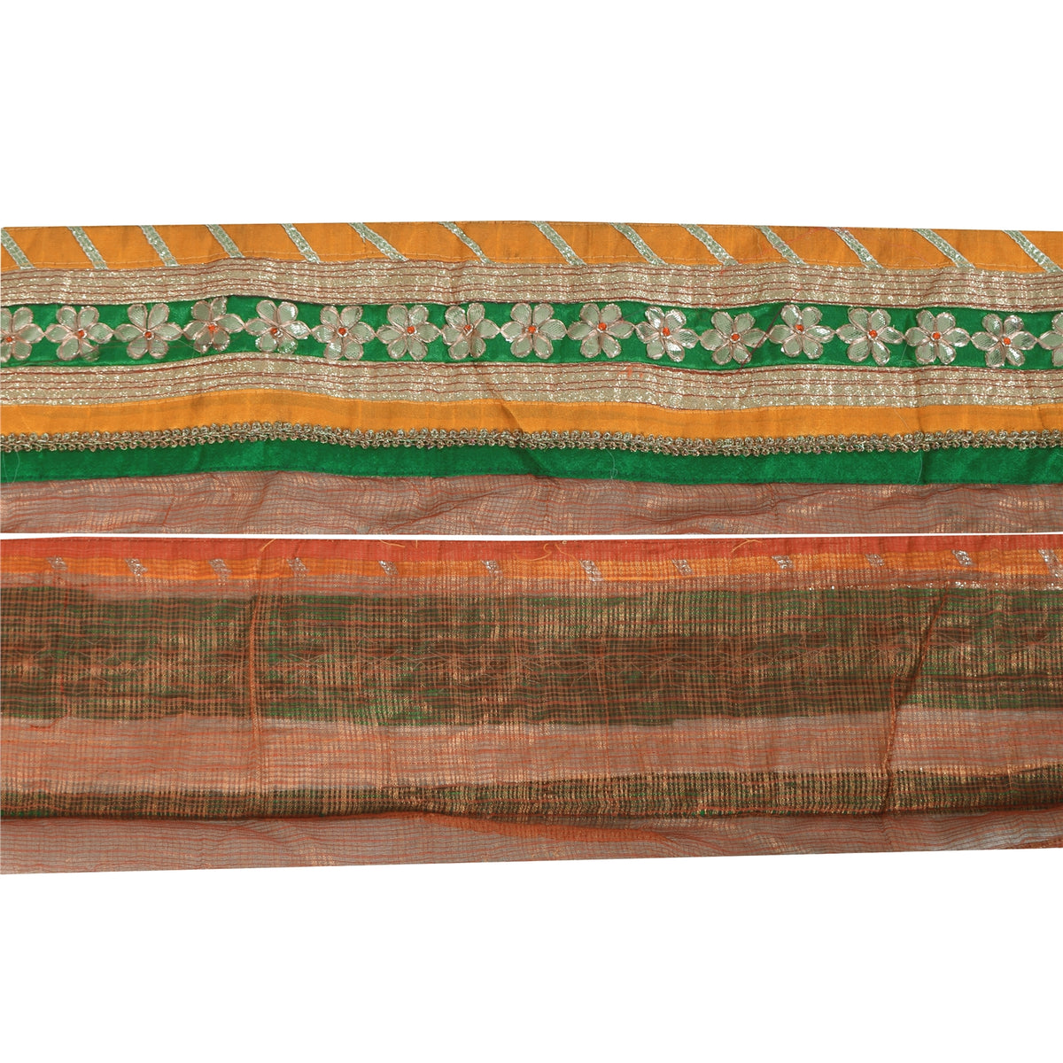 Sanskriti Vintage Hand Embroidered Heavy 1 Yard Sari Border Art Silk Yellow Lace