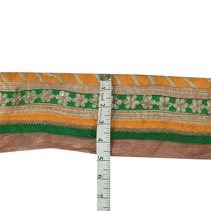 Sanskriti Vintage Hand Embroidered Heavy 1 Yard Sari Border Art Silk Yellow Lace