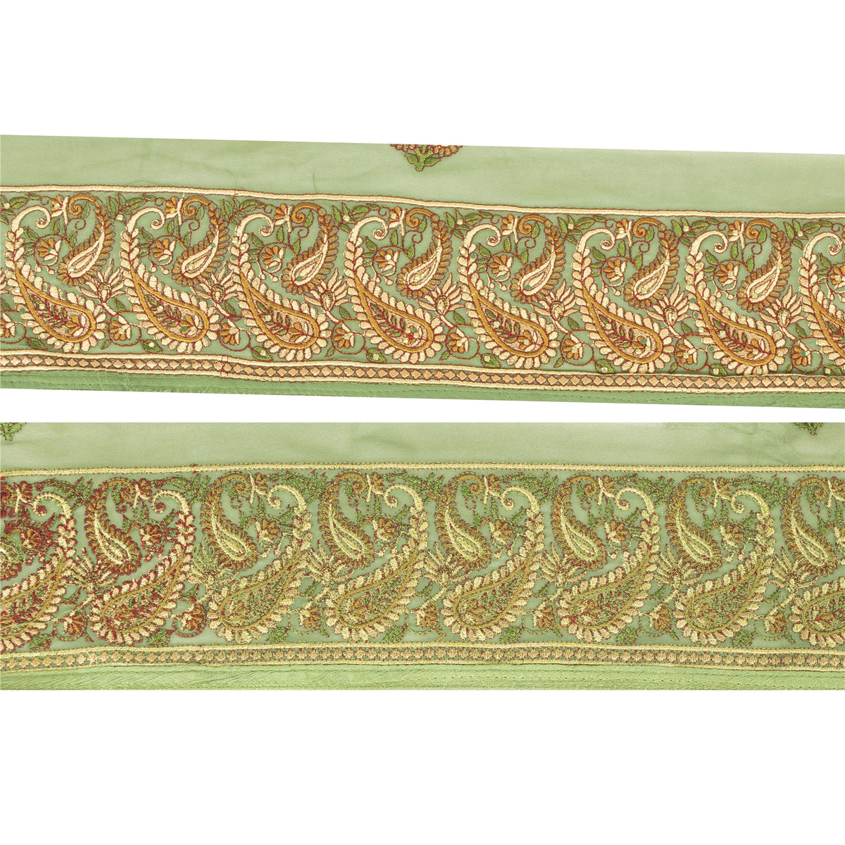 Sanskriti Vintage Embroidered Heavy 1 Yard Sari Border Georgete Green Lace Trim