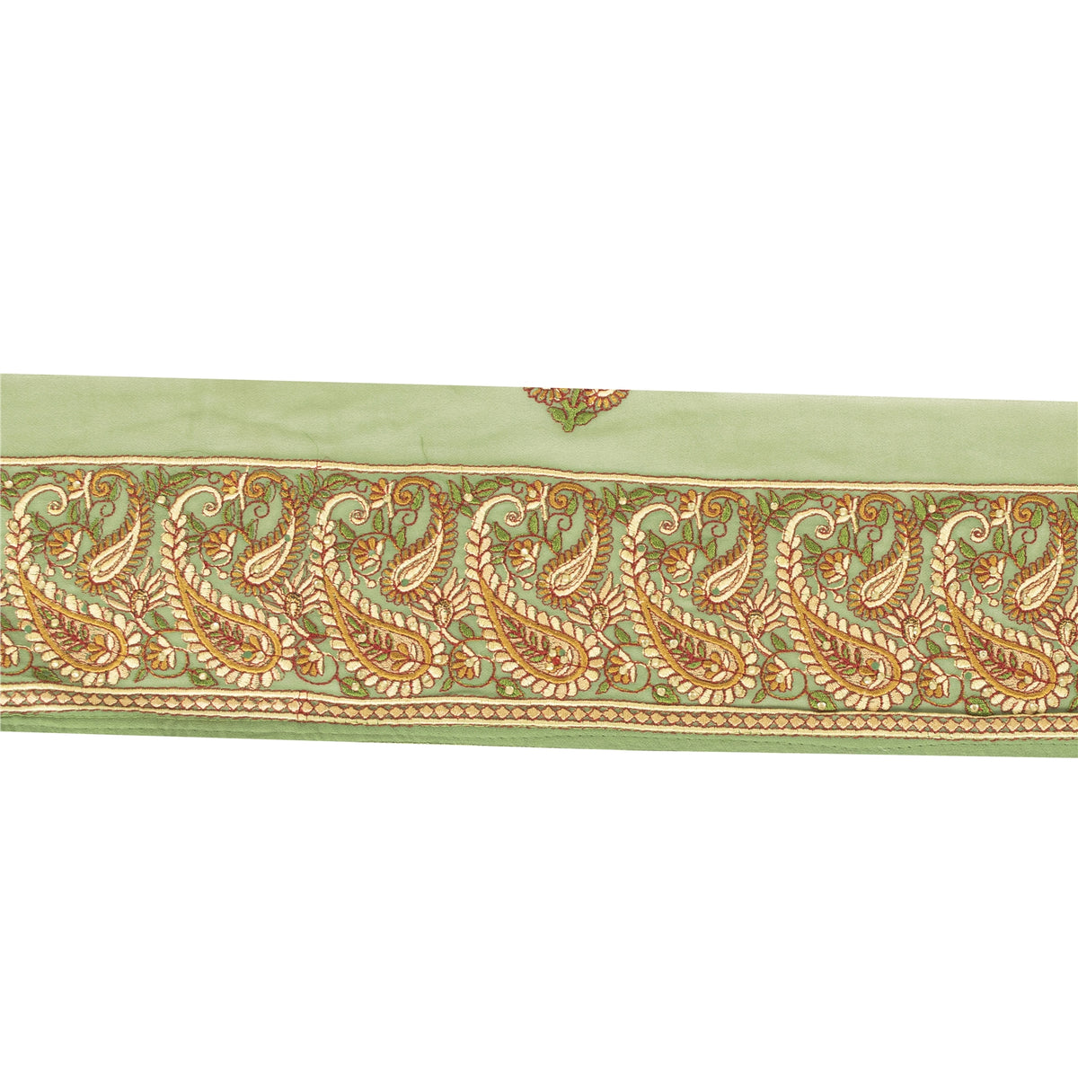 Sanskriti Vintage Embroidered Heavy 1 Yard Sari Border Georgete Green Lace Trim
