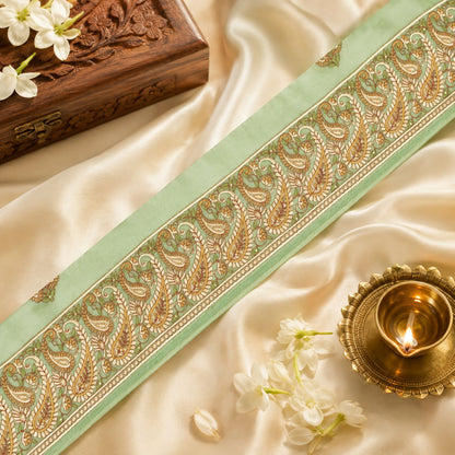 Sanskriti Vintage Embroidered Heavy 1 Yard Sari Border Georgete Green Lace Trim