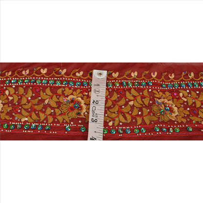 Sanskriti Vintage Hand Embroidered Heavy 1 Yard Sari Border Georgette Red Lace
