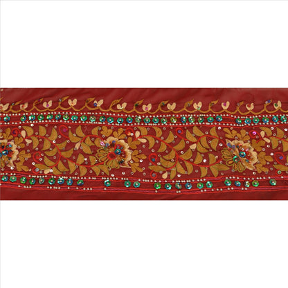 Sanskriti Vintage Hand Embroidered Heavy 1 Yard Sari Border Georgette Red Lace