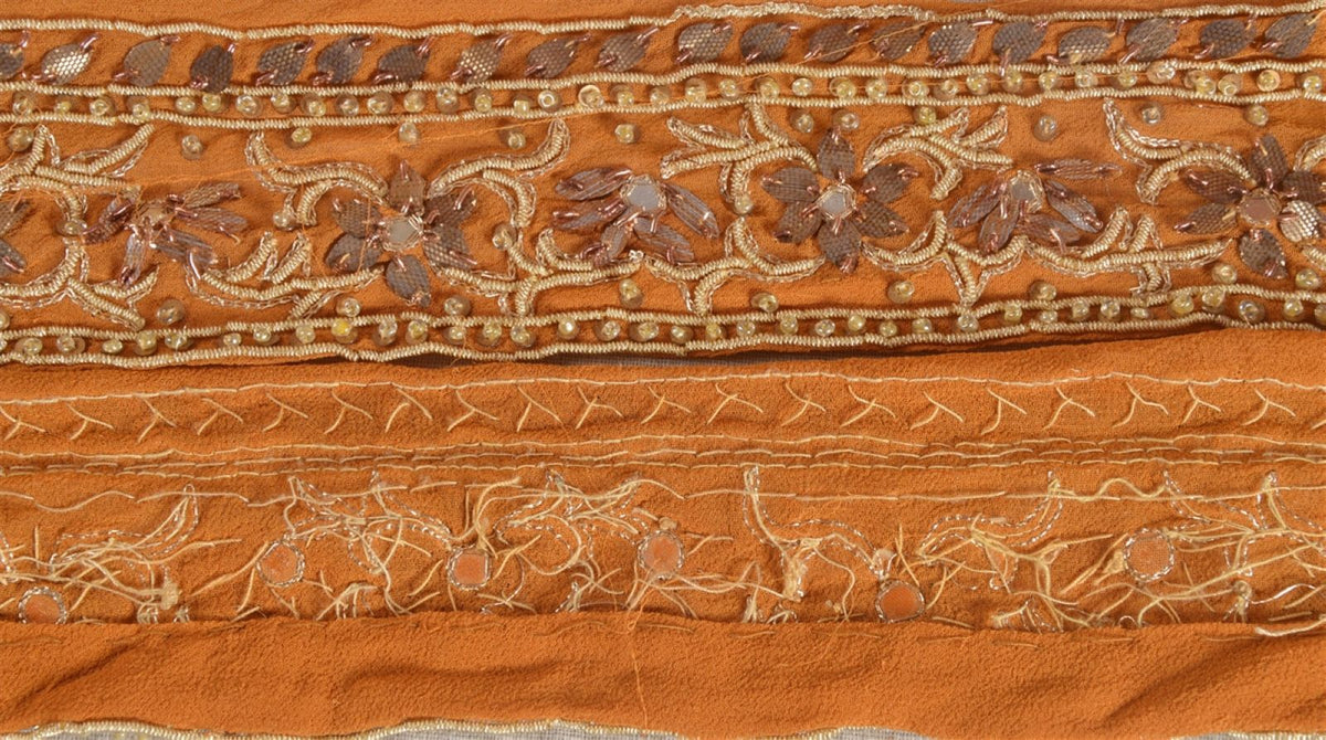Sanskriti Vintage Hand Embroidered Georgette Heavy Sari Border 1 Yd Saffron Lace