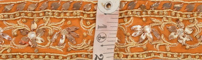 Sanskriti Vintage Hand Embroidered Georgette Heavy Sari Border 1 Yd Saffron Lace