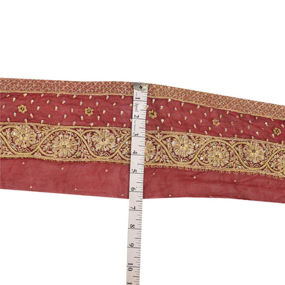 Sanskriti Vintage Hand Embroidered Chiffon Heavy Sari Border 1 Yd 6.4"W Red Lace