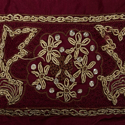 Sanskriti Vintage Hand Embroidered 1 Yard Heavy Sari Border Pure Silk Brown Lace