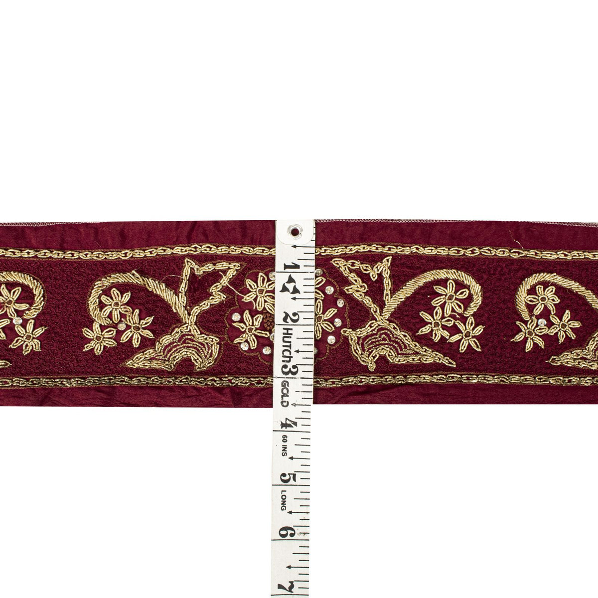 Sanskriti Vintage Hand Embroidered 1 Yard Heavy Sari Border Pure Silk Brown Lace