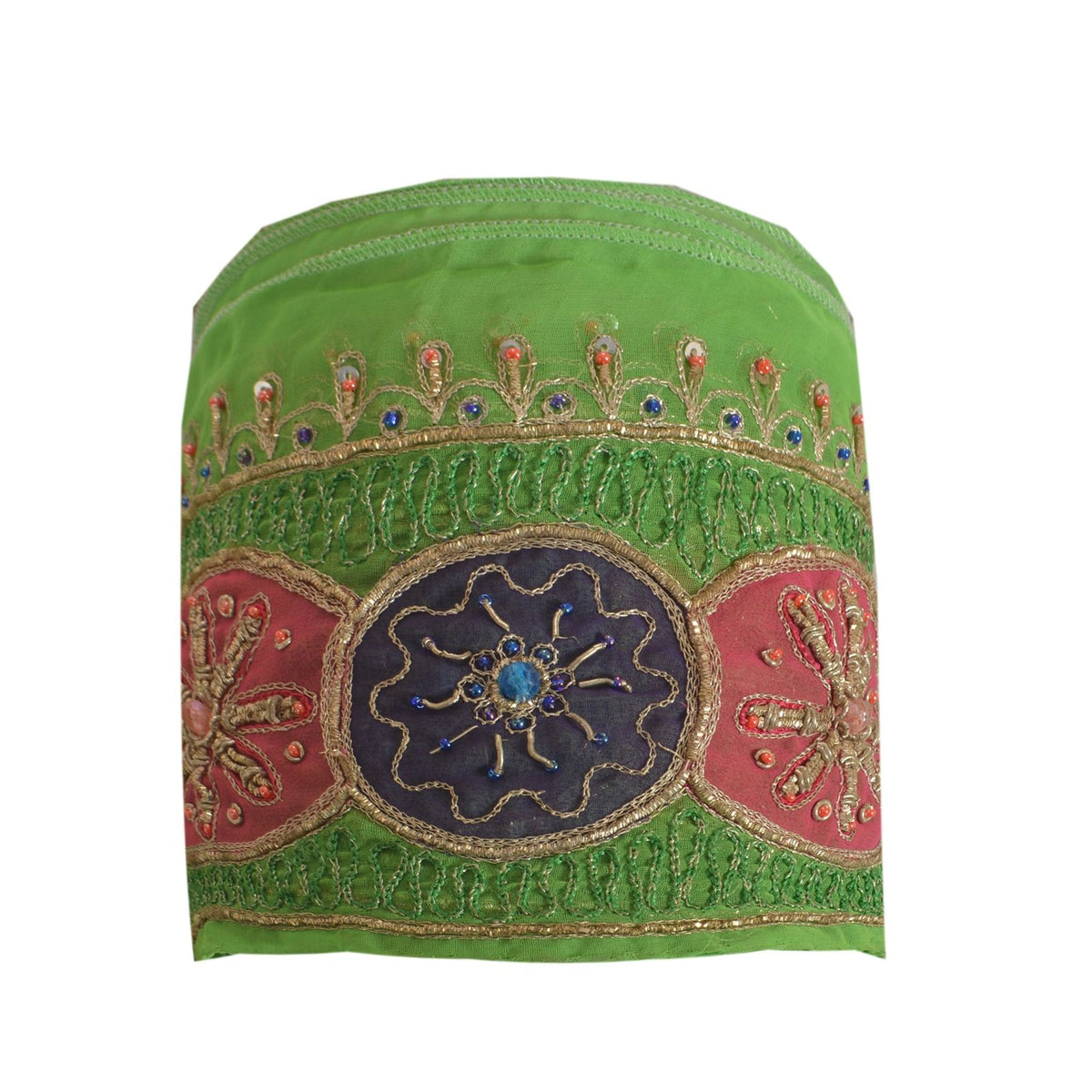 Sanskriti Vintage Hand Embroidered Georgette Heavy Sari Border 1 Yd Green Lace
