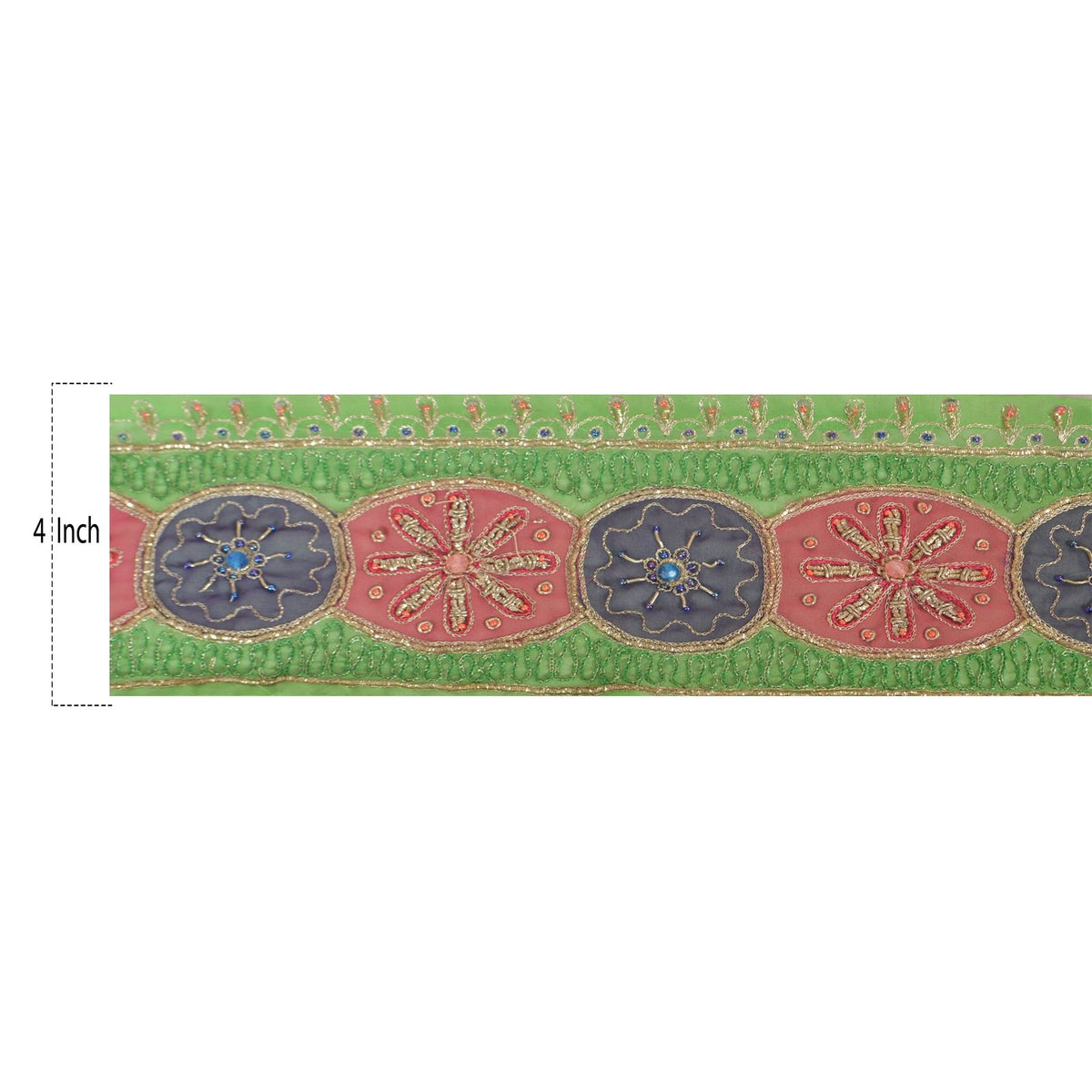 Sanskriti Vintage Hand Embroidered Georgette Heavy Sari Border 1 Yd Green Lace