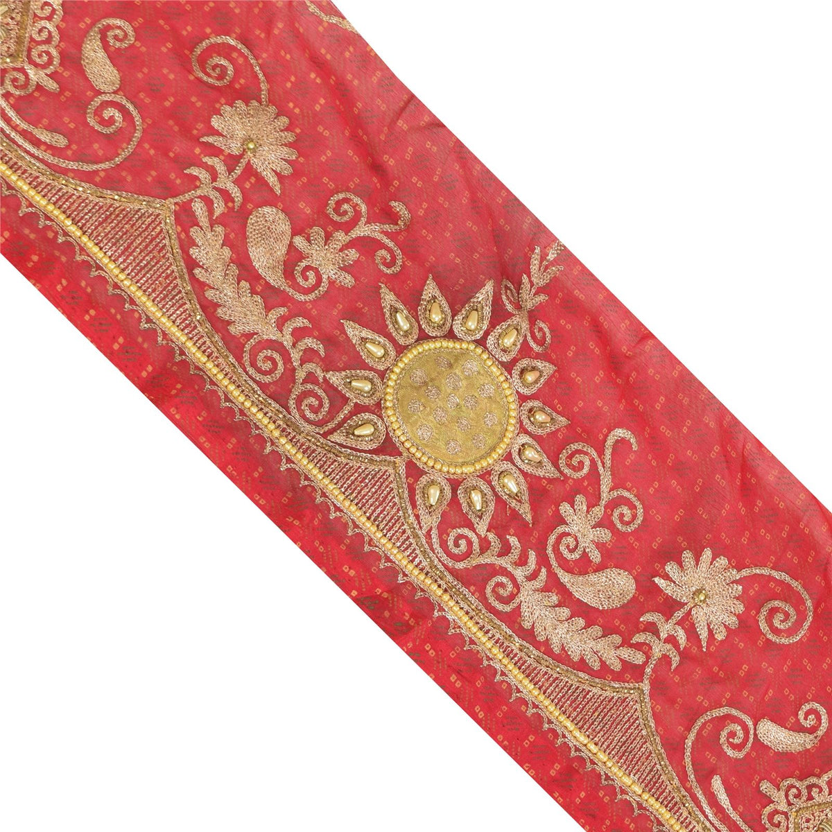 Sanskriti Vintage Hand Pink Georgette Heavy Sari Border 1 Yd 5.8"W Pink Lace