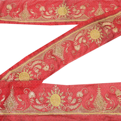 Sanskriti Vintage Hand Pink Georgette Heavy Sari Border 1 Yd 5.8"W Pink Lace
