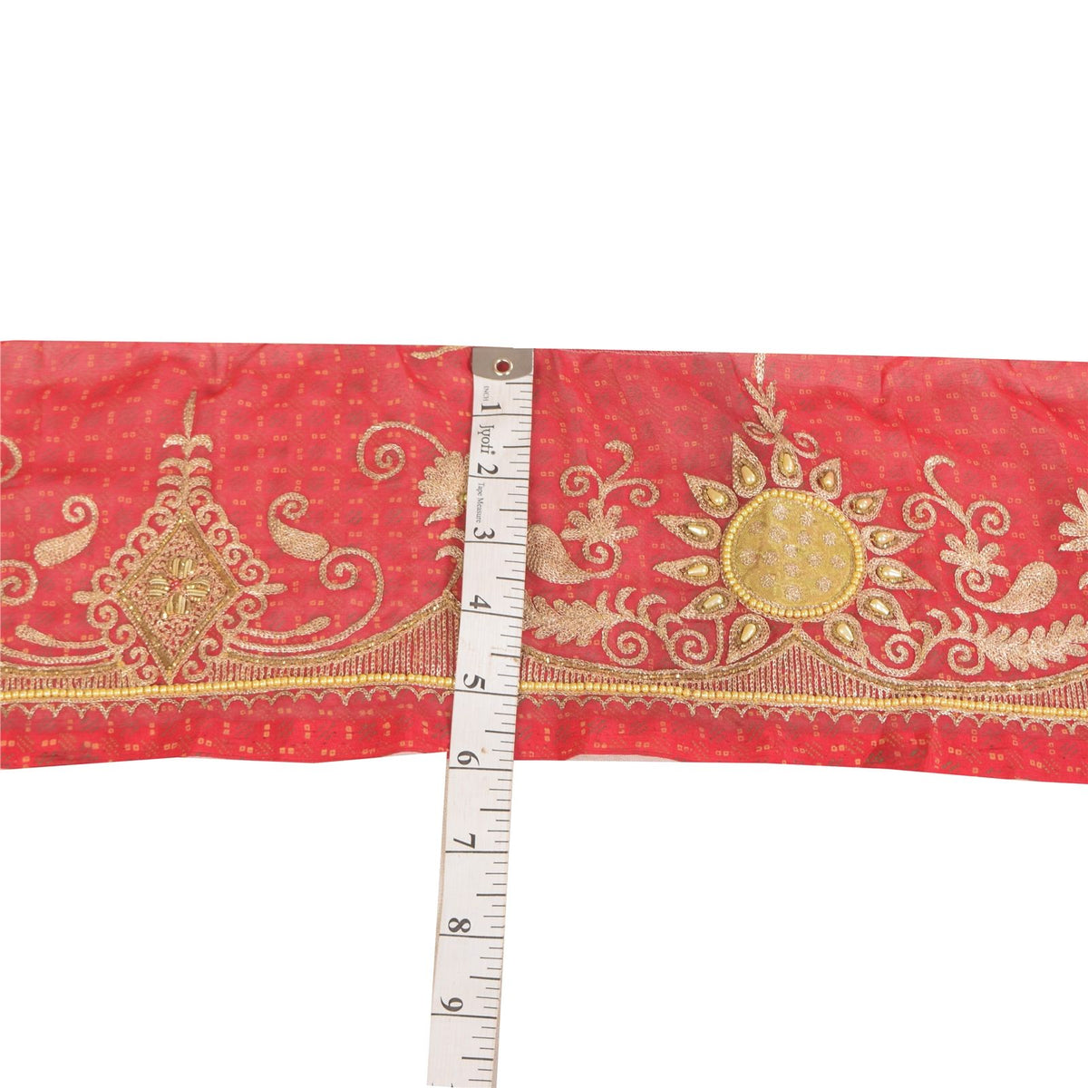 Sanskriti Vintage Hand Pink Georgette Heavy Sari Border 1 Yd 5.8"W Pink Lace