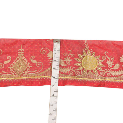 Sanskriti Vintage Hand Pink Georgette Heavy Sari Border 1 Yd 5.8"W Pink Lace