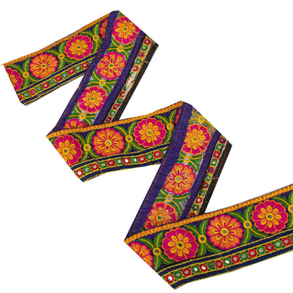 Sanskriti Vintage Kutch Style Embroidered 1Yd Sari Border Velvet Trim Craft Lace