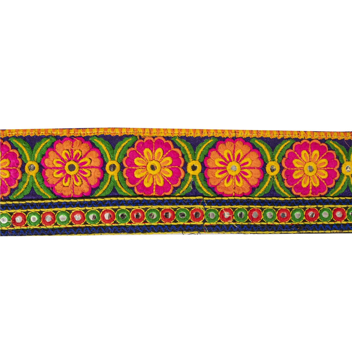 Sanskriti Vintage Kutch Style Embroidered 1Yd Sari Border Velvet Trim Craft Lace