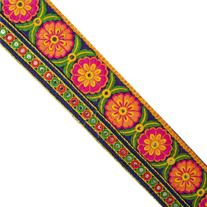 Sanskriti Vintage Kutch Style Embroidered 1Yd Sari Border Velvet Trim Craft Lace