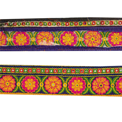 Sanskriti Vintage Kutch Style Embroidered 1Yd Sari Border Velvet Trim Craft Lace