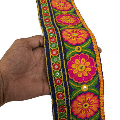 Sanskriti Vintage Kutch Style Embroidered 1Yd Sari Border Velvet Trim Craft Lace