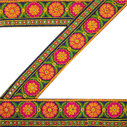 Sanskriti Vintage Kutch Style Embroidered 1Yd Sari Border Velvet Trim Craft Lace