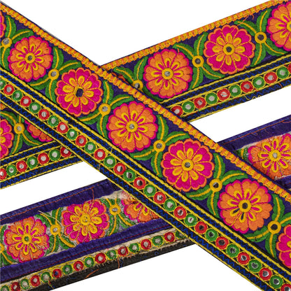 Sanskriti Vintage Kutch Style Embroidered 1Yd Sari Border Velvet Trim Craft Lace