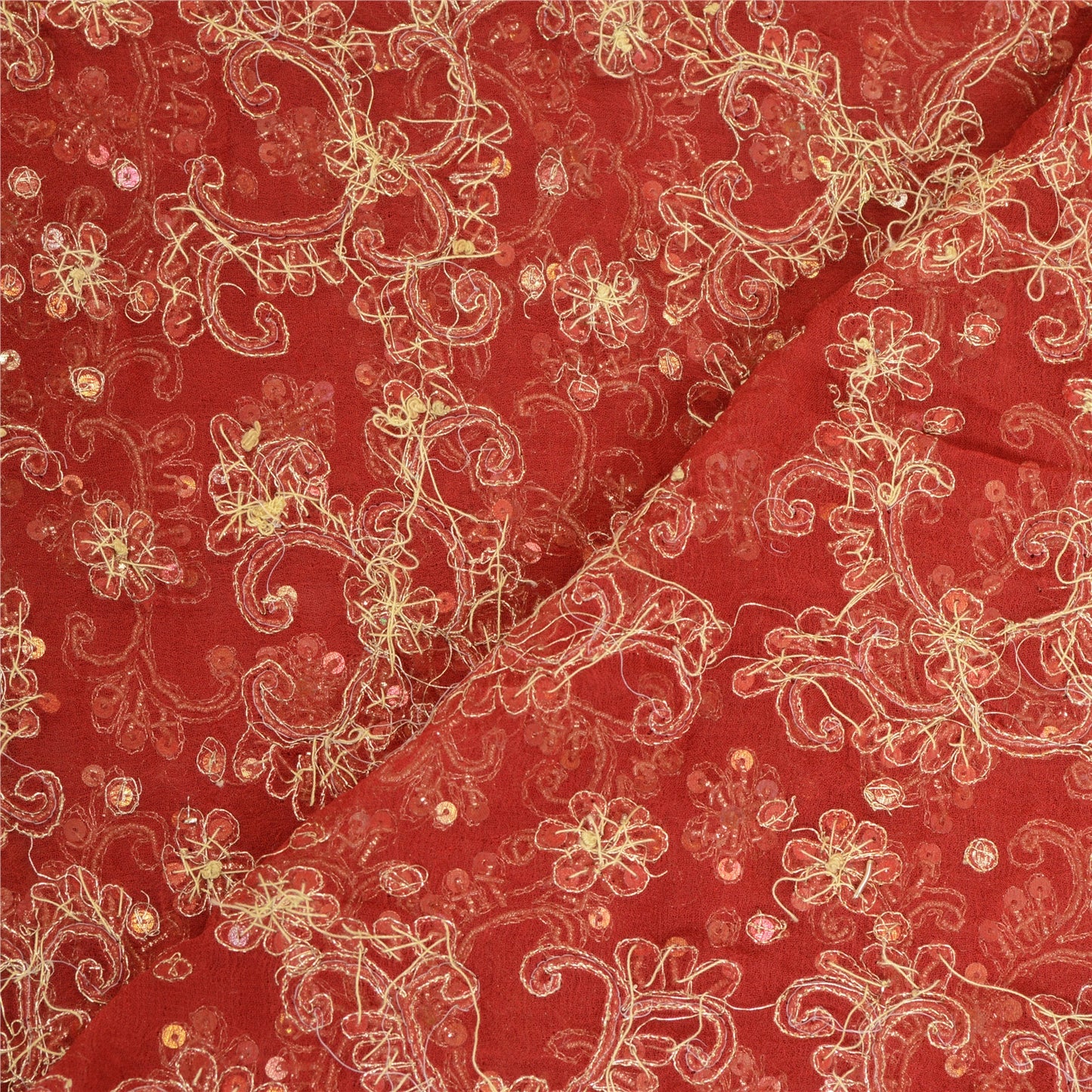 Sanskriti Vintage Dark Red Dupatta Long Scarf Pure Georgette Hand Beaded Stole