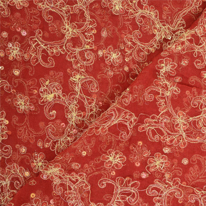 Sanskriti Vintage Dark Red Dupatta Long Scarf Pure Georgette Hand Beaded Stole