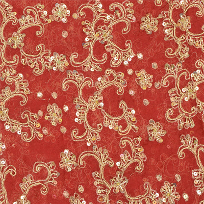Sanskriti Vintage Dark Red Pure Georgette Silk Dupatta Long Hand Beaded Zari Zardozi Dabka Sequins Stole Uses-Table linen, Cushions