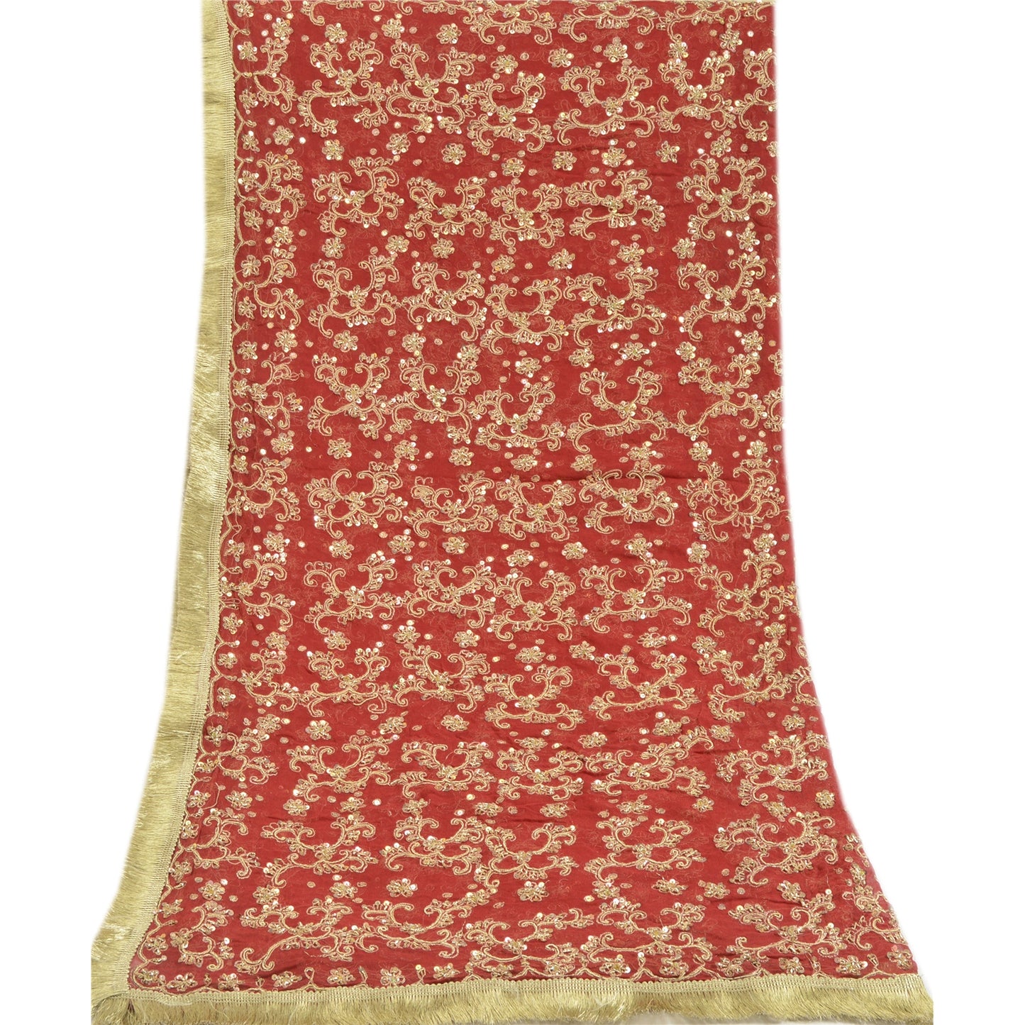 Sanskriti Vintage Dark Red Dupatta Long Scarf Pure Georgette Hand Beaded Stole