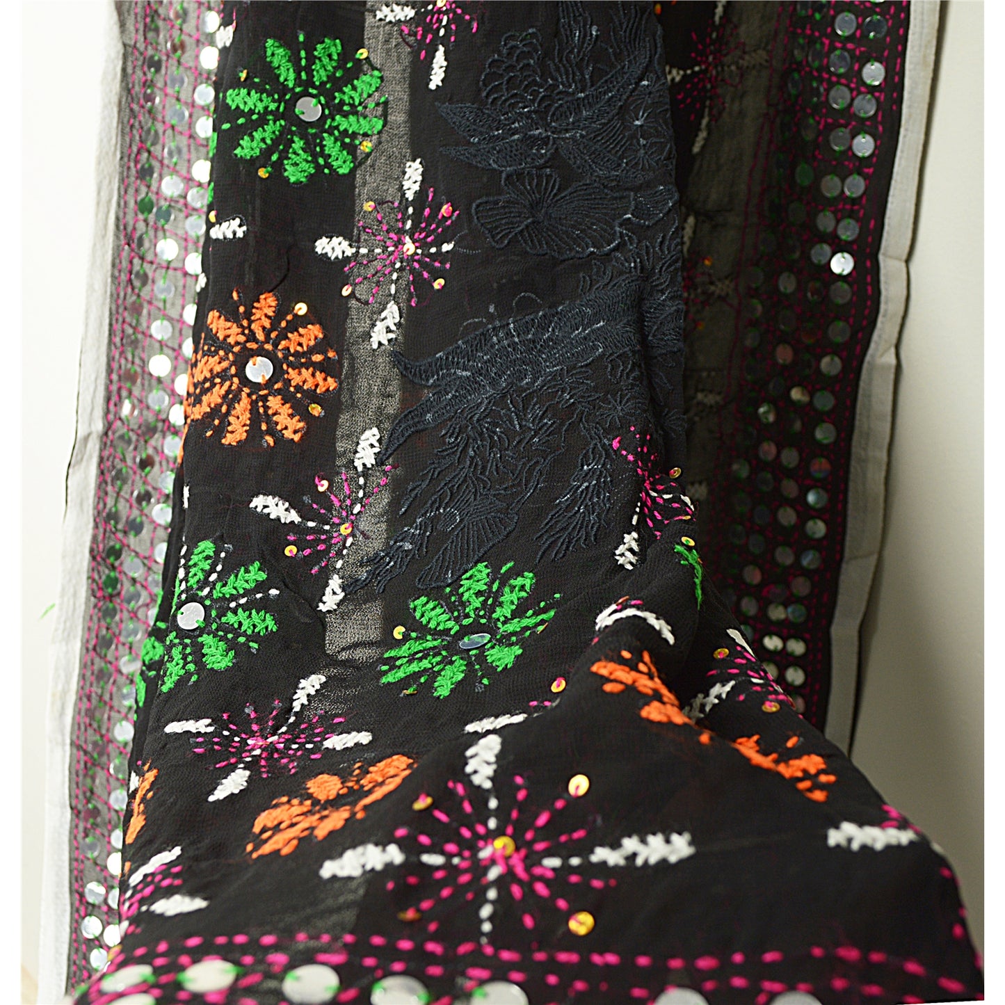 Sanskriti Vintage Dupatta Long Stole OOAK Hand Embroidered Phulkari Scarves Wrap