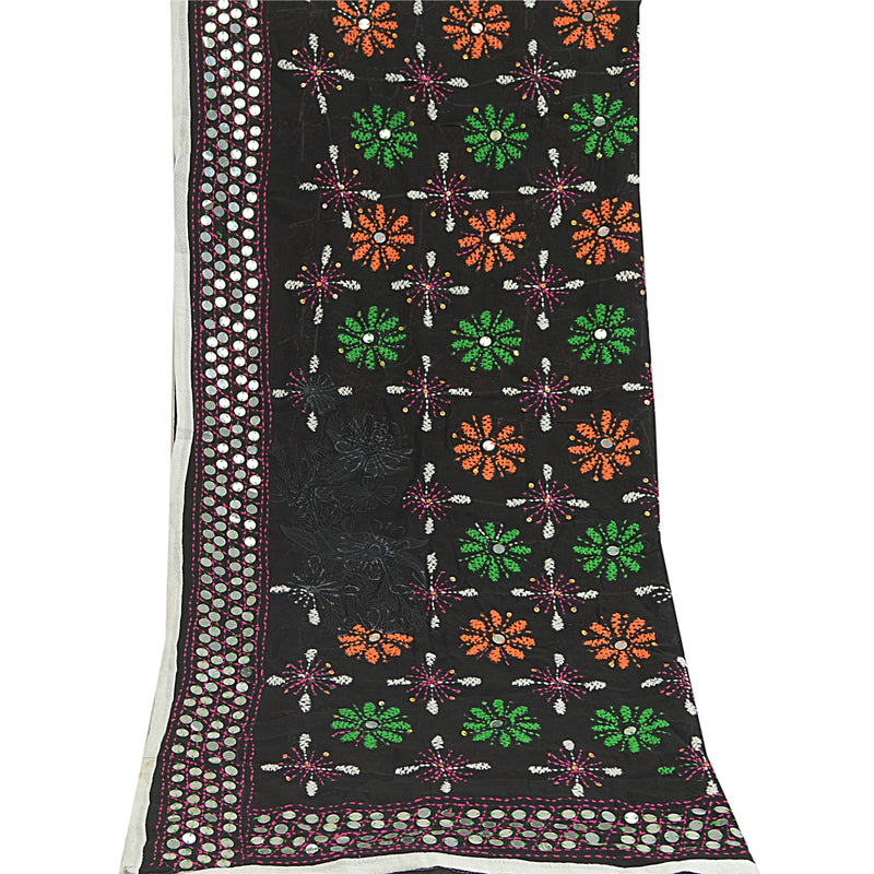 Sanskriti Vintage Dupatta Long Stole Ooak Black Hand Embroidered Phulkari Panjab Georgette Indian Craft Supplie Fabric