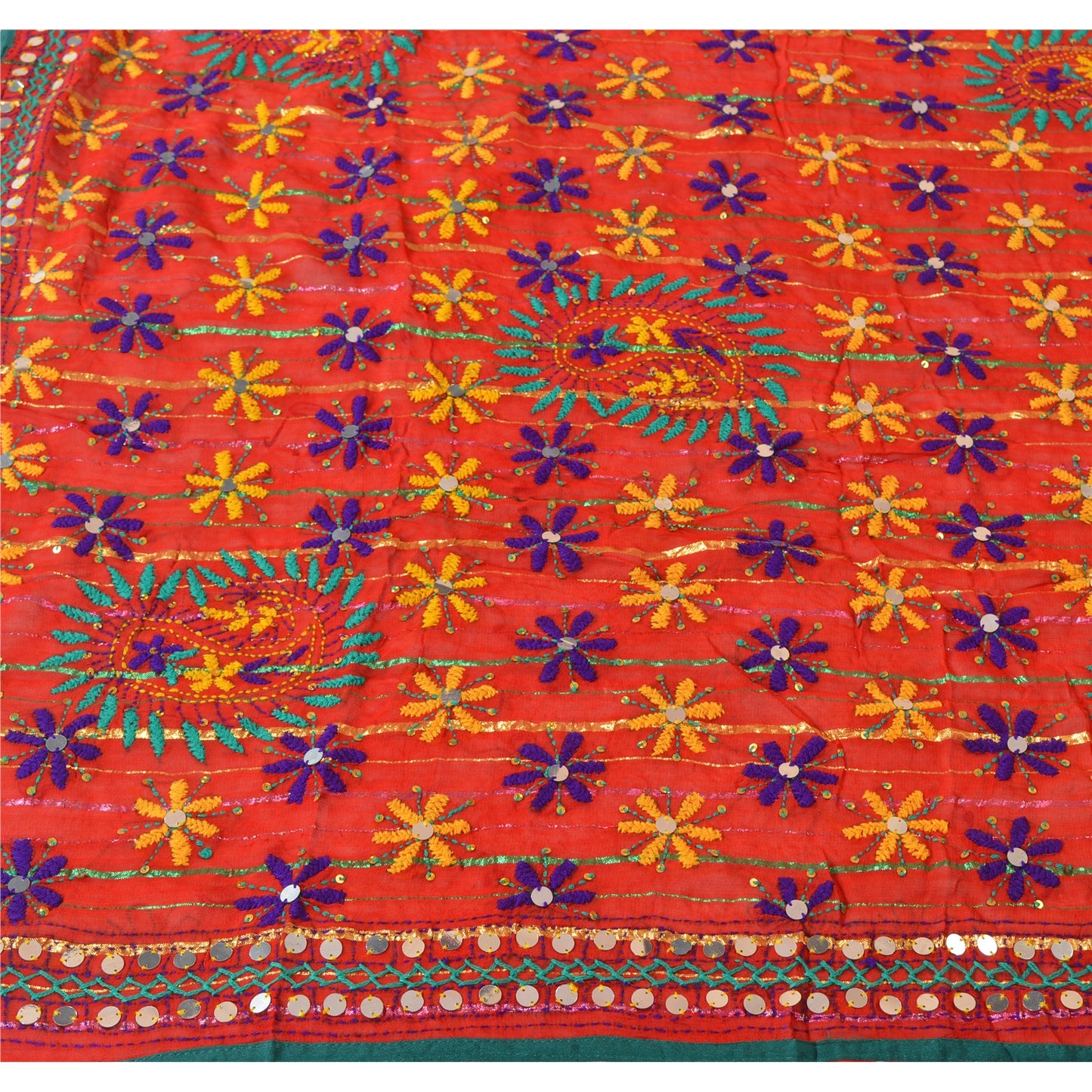 Sanskriti Vintage Dupatta Long Stole Georgette OOAK Hand Embroidered Phulkari Scarves Wrap