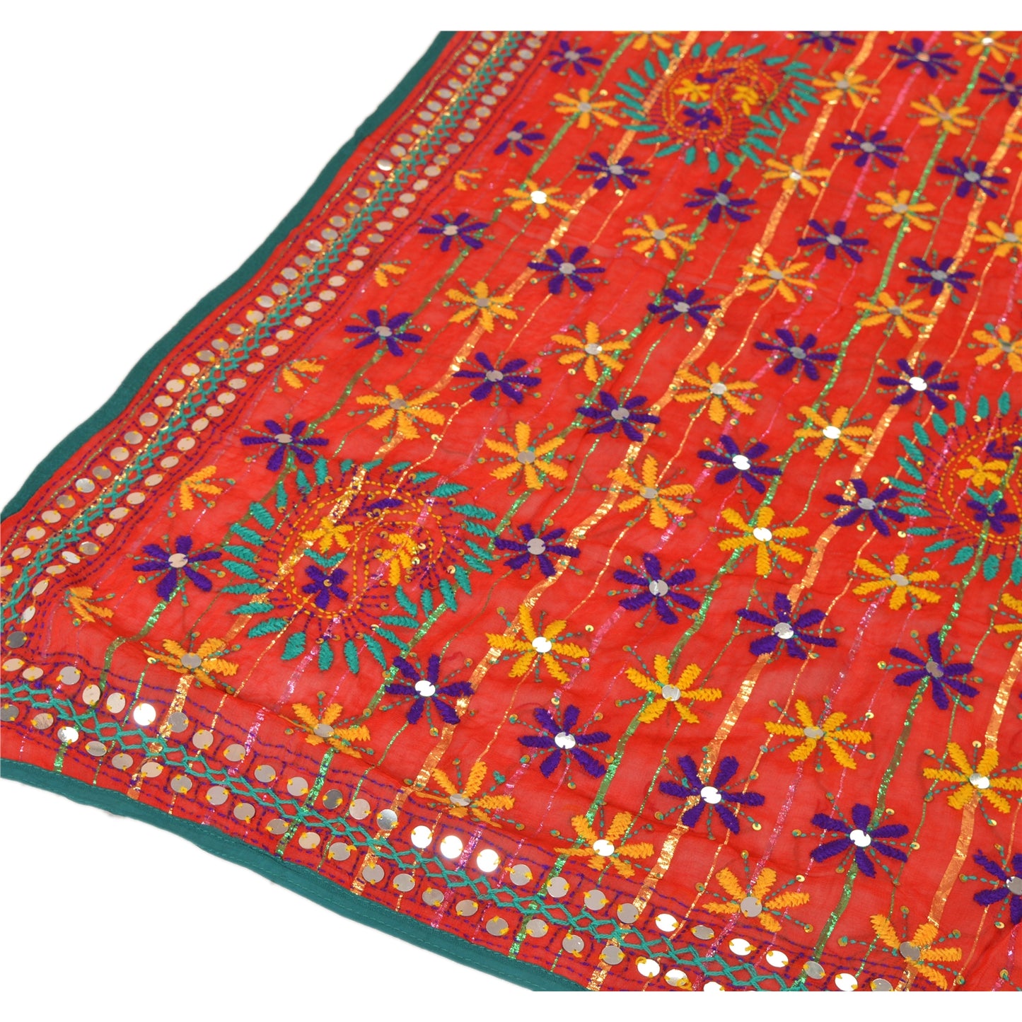 Sanskriti Vintage Dupatta Long Stole Georgette OOAK Hand Embroidered Phulkari Scarves Wrap