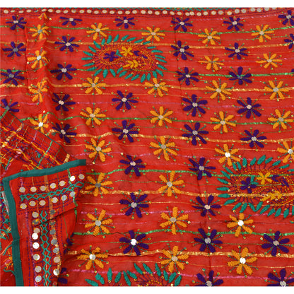 Sanskriti Vintage Dupatta Long Stole Georgette OOAK Hand Embroidered Phulkari Scarves Wrap