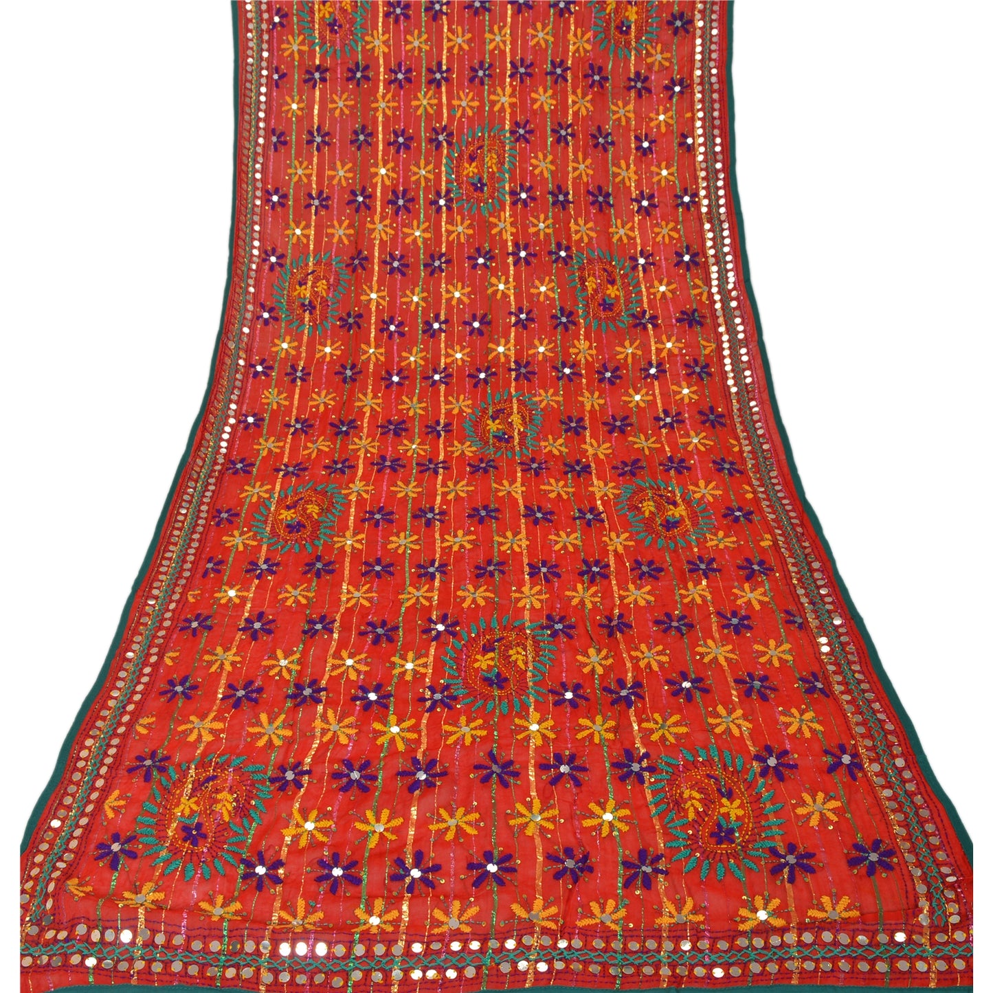 Sanskriti Vintage Dupatta Long Stole Georgette OOAK Hand Embroidered Phulkari Scarves Wrap