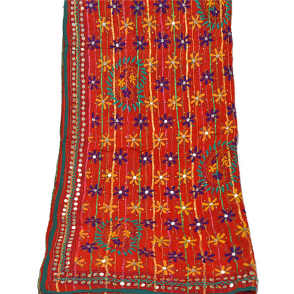 Sanskriti Vintage Dupatta Long Stole Georgette OOAK Hand Embroidered Phulkari Scarves Wrap