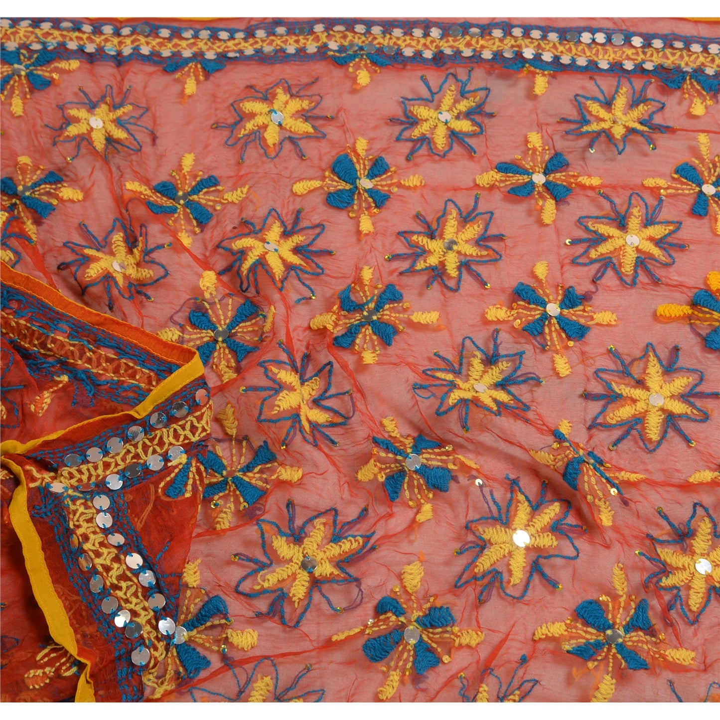 Sanskriti Vintage Blend Georgette Dupatta Long Stole OOAK Handmade Phulkari Veil